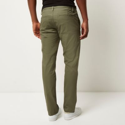 Green stretch slim chino trousers